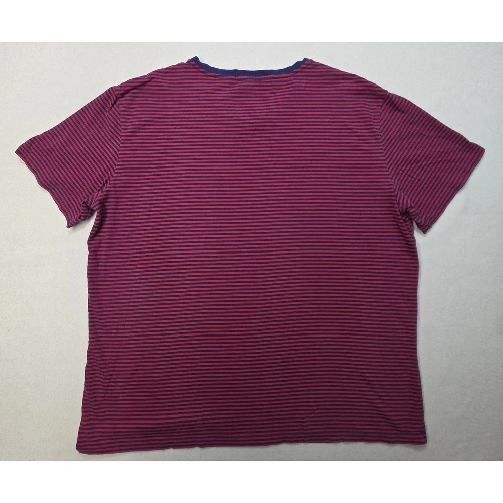 Polo Ralph Lauren Mens XL V-Neck Short Sleeve Shirt Blue Red Striped‎ Pony Logo